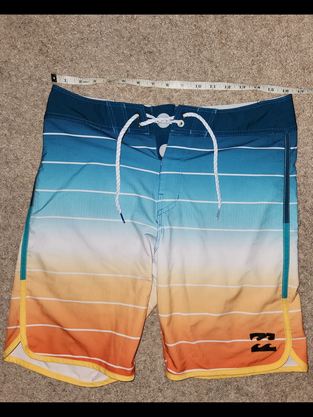 Billabong Blue to Orange Gradient Swim Boardshorts with Yellow Trim